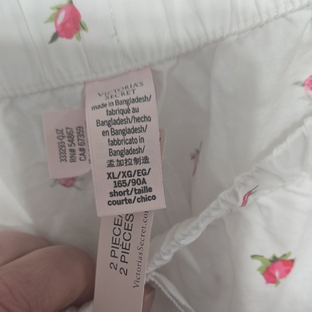 Victoria's Secret White Pajama Set with Pink Trim and Floral Print - Picture 6 of 7